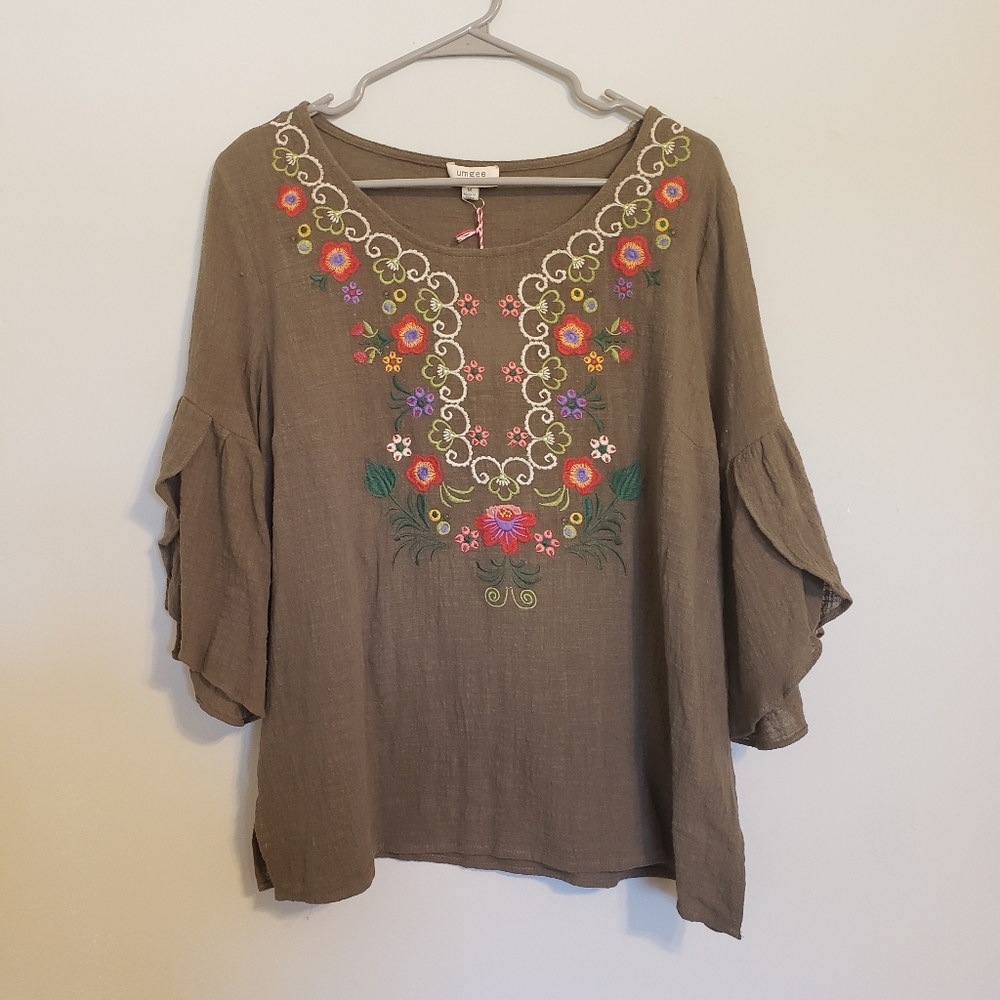 Umgee Floral Peasant Blouse